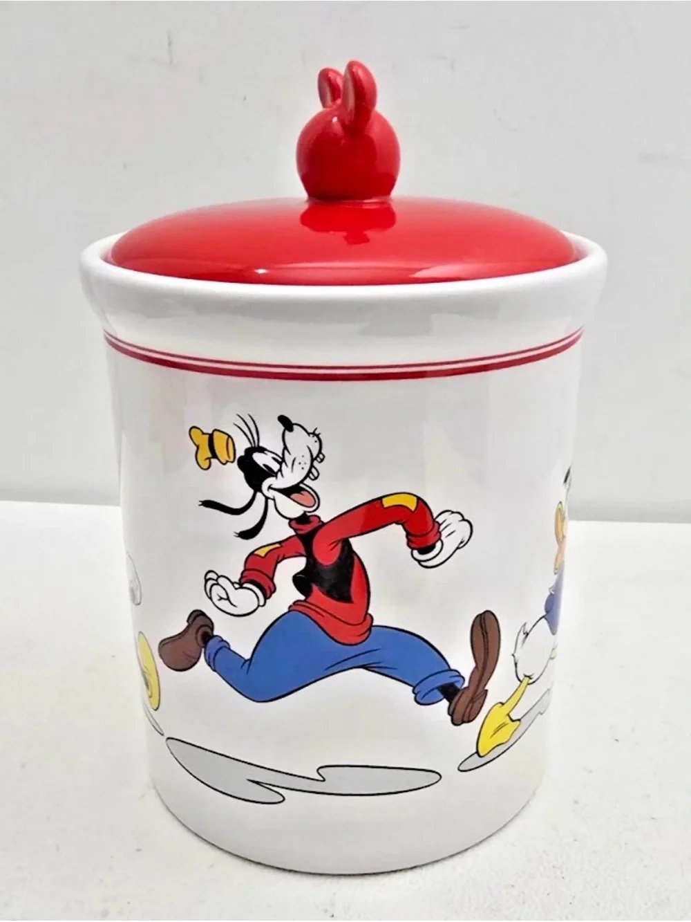 Like new Disney Mickey Mouse & Friends Cookie Jar Bright Red Mickey Ears lid